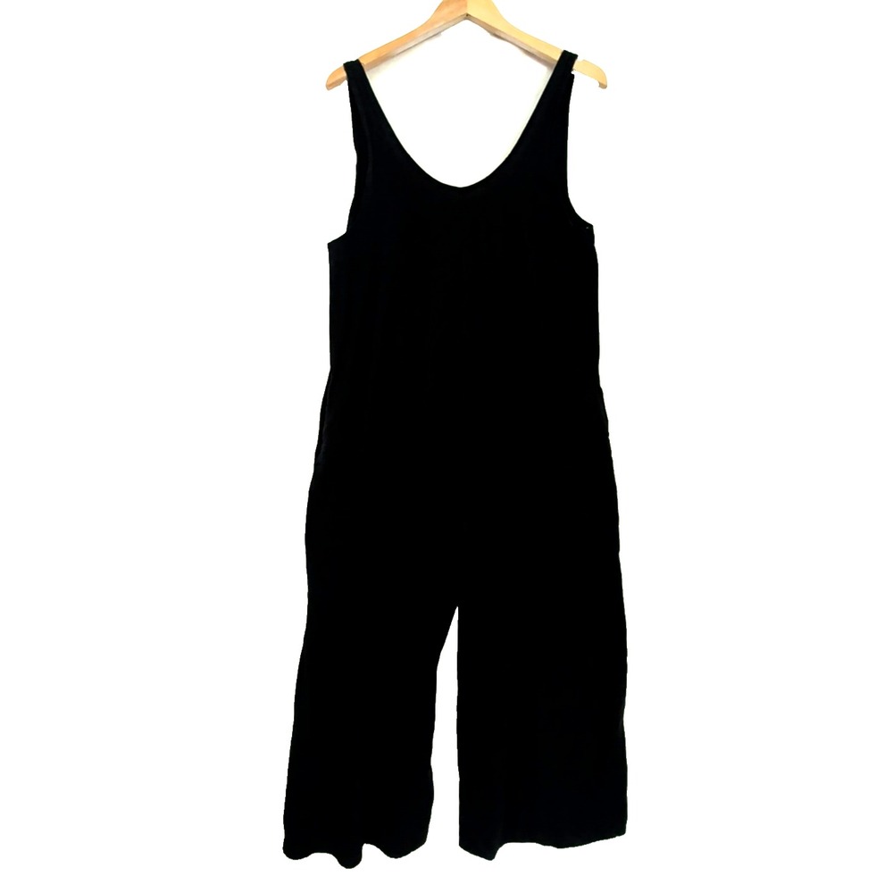 Elan Wide Leg Oversized Jumpsuit Womens S Black‎ Sleeveless Lagenlook Beach Vaca